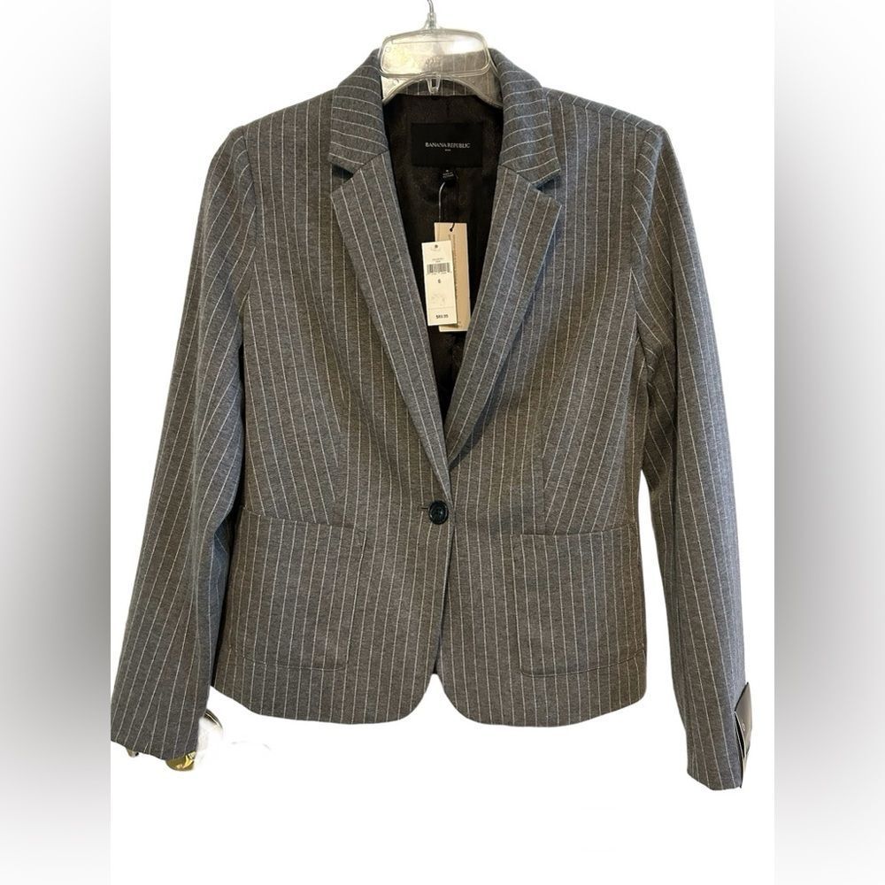 Banana Republic Gray Pinstripe Knit Blazer Jacket Sz 6 Workwear NWT Classic